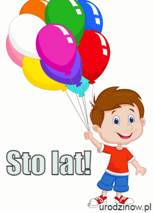 Życzenia urodzinowe, mały chłopiec z balonami