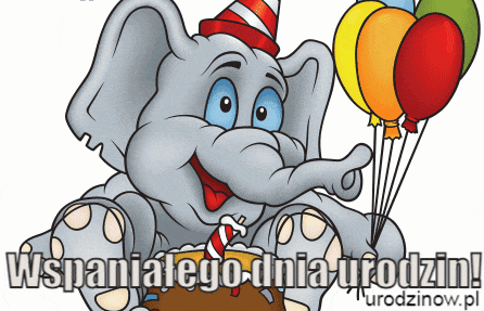 Życzenia urodzinowe, słoniątko z balonami